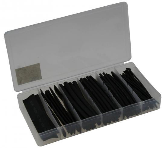 Schrumpfschlauch Set 100 teilig in Box - Farbe: schwarz