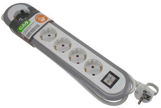 6-fach Steckdosenleiste mit Schalter - Farbe: grau