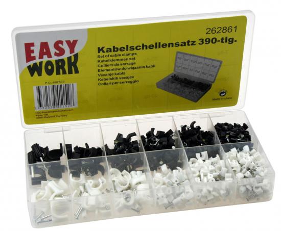 Kabelschellen Kabel Nagelschellen Sortiment 390 teilig schwarz weiss