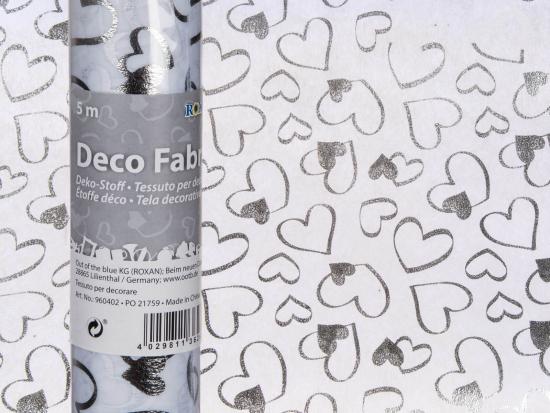 Dekostoff 5m - Dekor: silberne Herzen