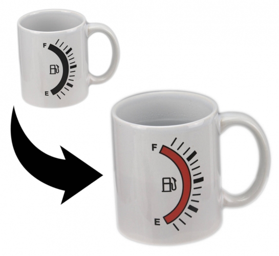 Tasse Tankanzeige mit Thermo Effekt Kaffee Tee Kakao Becher