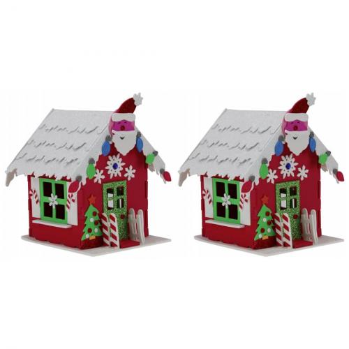 2er Set Weihnachtshaus Santa Haus Bastelset mit LED und Glitter