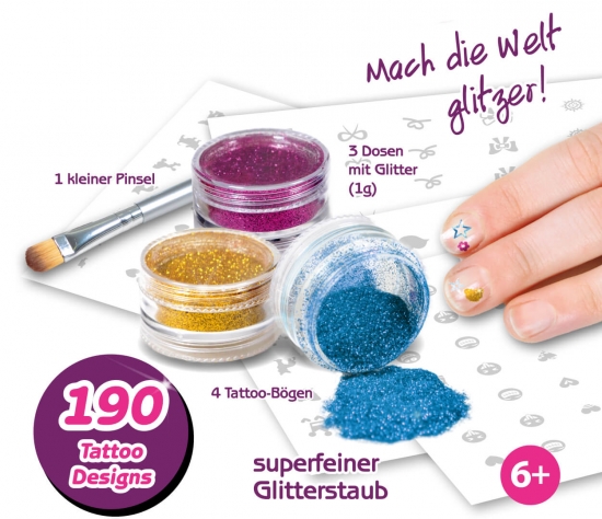 Glitza Transfer Art Glitzer Nagel Set mit 190 Tattoos