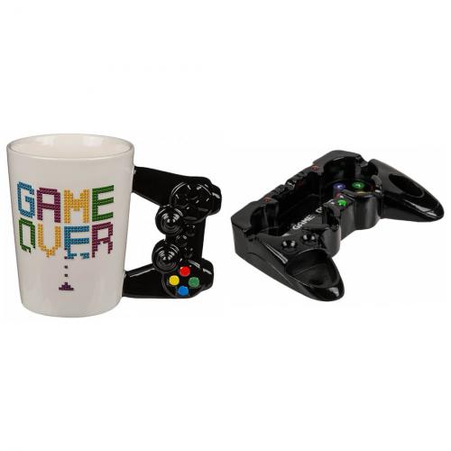 Gamer Set Keramik Kaffee Tasse Game Over mit Aschenbecher Controller