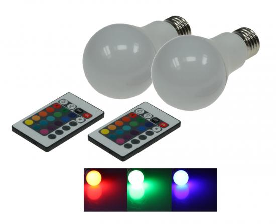 2er Set LED Leuchtmittel E27 RGBW Farbwechsel mit Fernbedienung