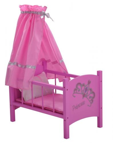 Puppenbett Himmelbett Diadem pink mit Himmel, Decke und Kissen