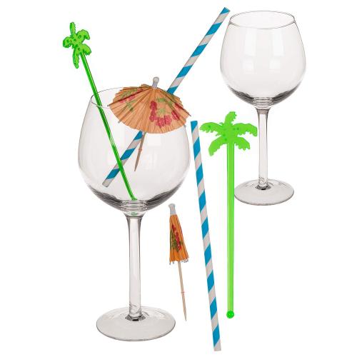 Cocktailglser Set mit Papierschirmchen Trinkhalm Untersetzer