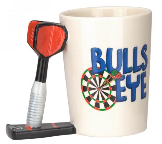 Dart Kaffee Tasse Becher Bulls Eye mit Dartpfeil Griff