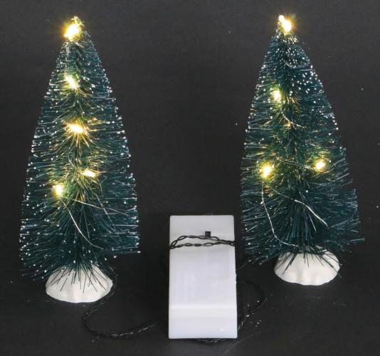 2er Set Deko Schneetanne 15cm mit warmwei LED Lichterkette