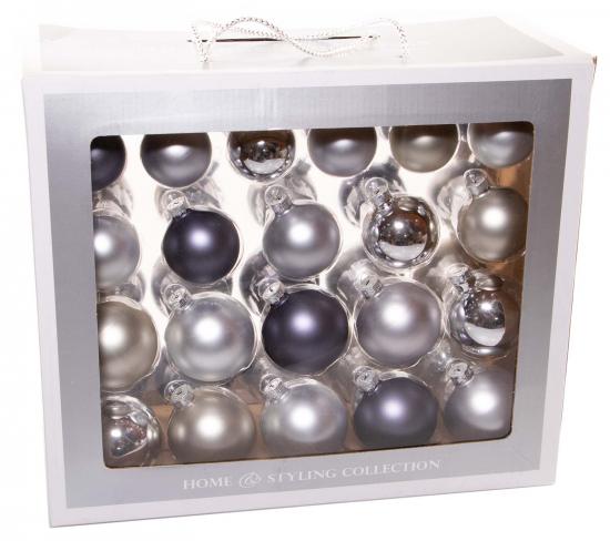 Glas Christbaumkugeln silber stahlblau 42 Weihnachtsbaum Kugeln