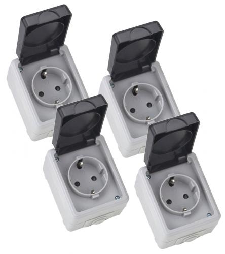 TAFF Feuchtraum Steckdose IP44 Aufputz grau, 4er Set