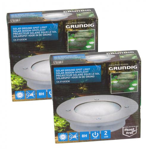 2er Set Grundig Solar Bodenleuchte rund Edelstahl