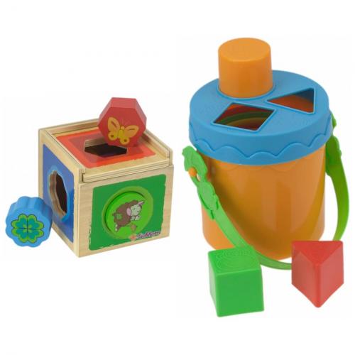 Baby Spielset mit Holzbox Steckspiel und Stapelbecher Set ABC Steckpyramide