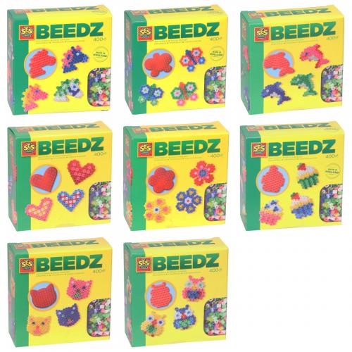8er Set SES Beedz Bgelperlen Set mit Steckplatte Pferd Schmetterling Delfin Herz Blume Muffin Katze Eule