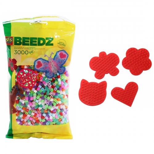 SES Creative Beedz Set 3000 Bgelperlen Girly Mix mit Stiftplatten 4er Set