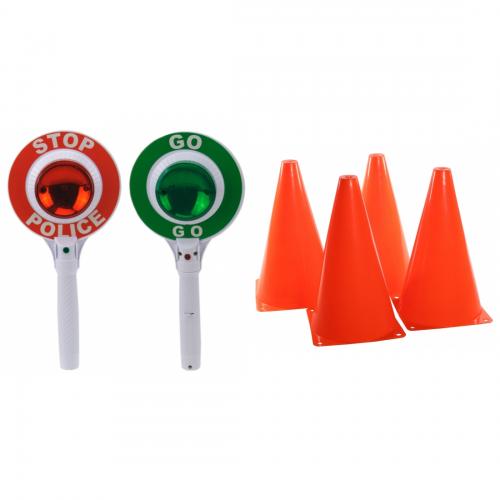 Kinder LED Polizeikelle Stop Kelle mit 4er Set Pylonen