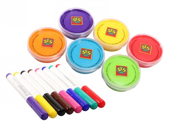 SES Creative Set mit Textilfarbe (6x 45ml) und Textilstifte 8er-Pack