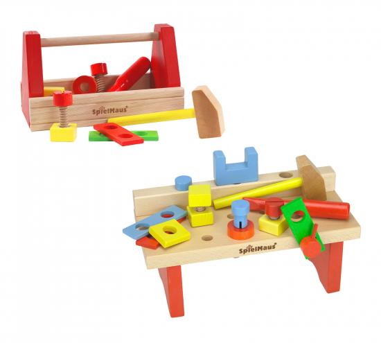 SpielMaus Kleinkind Holz Werkzeugkasten Werkbank Set +12m