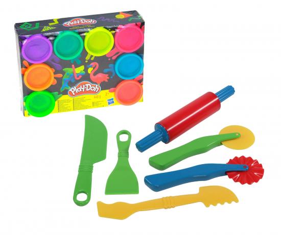 8er Pack Neon Farben Knete mit 6 teiligem Knetwerkzeug im Set