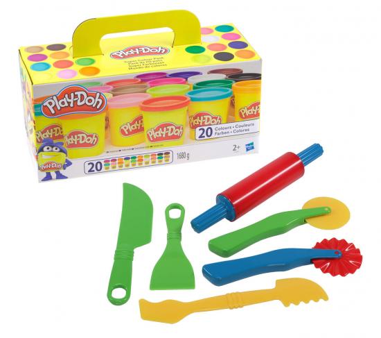 Kinderknete Super Farbenset 20er Pack mit 6 teiligem Knetwerkzeug im Set