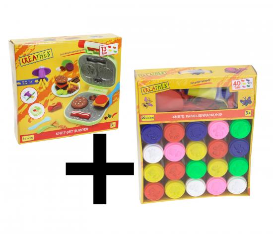 Creathek Familien Knet-Set Super Farben Kiste mit Burger Grillstation