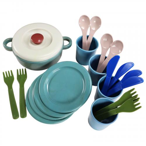 dantoy Green Bean Kinder Dinner Geschirr Set 22 teilig aus recyceltem Kunststoff