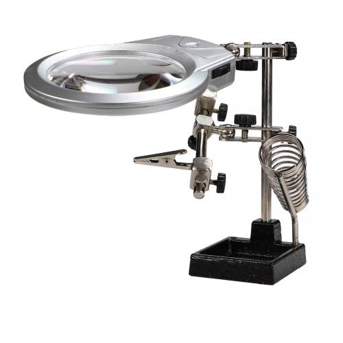 Krokoklemmen Lthilfe Dritte Hand mit 2 bis 6-fach Lupe 90mm mit LED