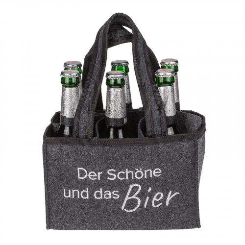 Flaschentasche aus Filz mit 6 Fchern - Motiv: Der Schne und das Bier