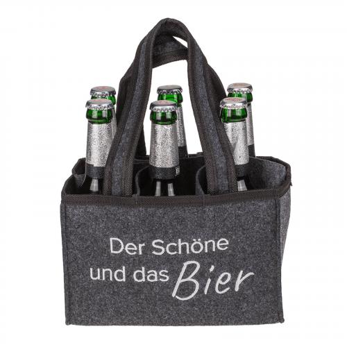 Flaschentasche aus Filz mit 6 Fchern - Motiv: Der Schne und das Bier