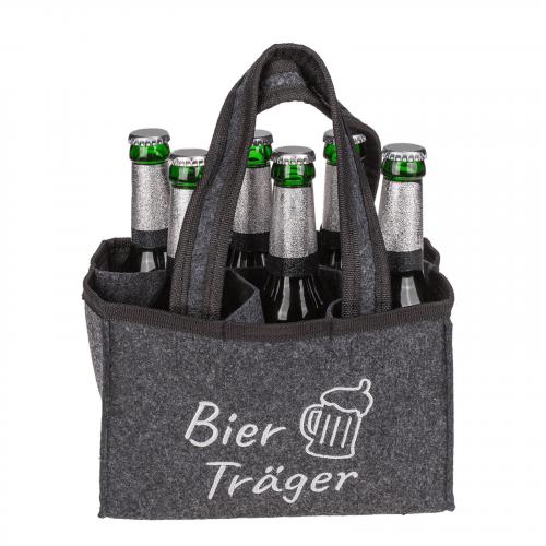 Flaschentasche aus Filz mit 6 Fchern - Motiv: Bier Trger