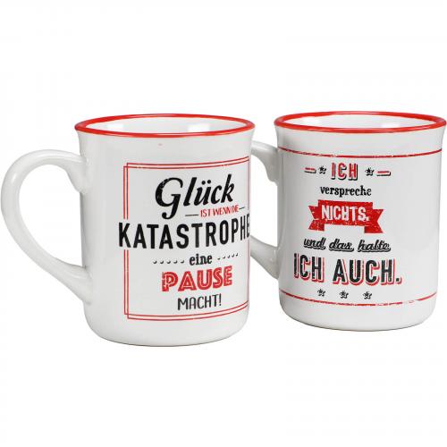 2er Set Kaffee Tasse Becher rot 300ml mit lustigen Sprchen