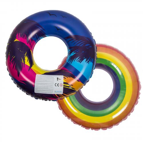 2er Set aufblasbarer Schwimmring 90cm Retro Pride Regenbogen Schwimmreifen