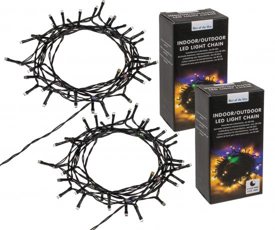 2er Set Innen Aussen Lichterkette 2x40 LEDs IP44 warmwei bunt mit 6-Stunden Timer Batteriebetrieb