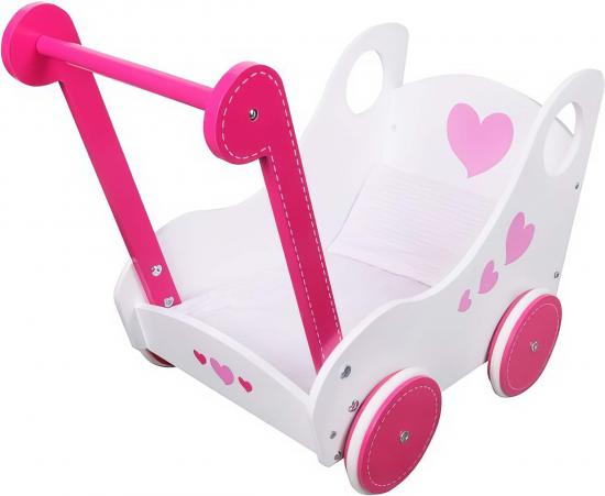 Amia Holz Puppenwagen Flora in wei pink mit 2 Kissen