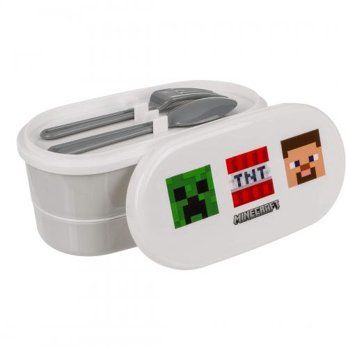 Brotdose Minecraft mit 2 Fächern und Besteck Lunchbox