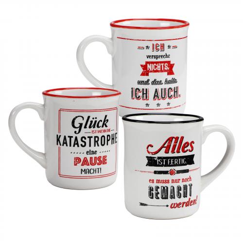 3er Set Kaffee Tasse Becher 300ml mit lustigen Sprchen Spruchtasse