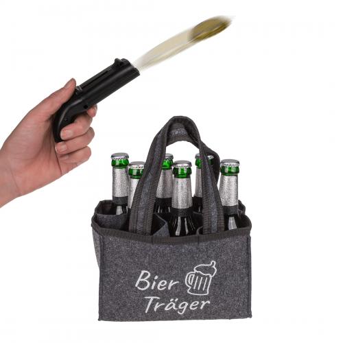 Geschenk-Set Flaschenffner Kronkorken Schieer mit Flaschentasche - Motiv: Bier Trger