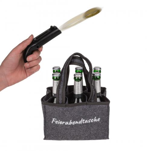 Geschenk-Set Flaschenffner Kronkorken Schieer mit Flaschentasche - Motiv: Feierabendtasche