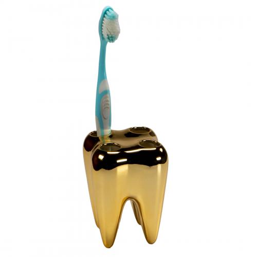 Keramik Zahnbrstenhalter Gold Zahn fr 4 Zahnbrsten