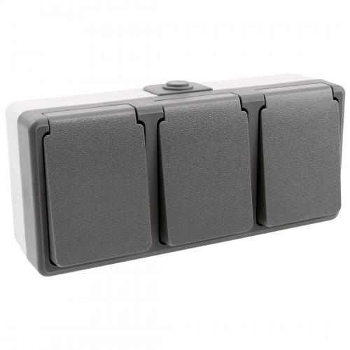 SECURE Feuchtraum Dreifach Steckdose horizontal IP44 Aufputz