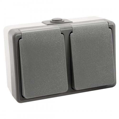 SECURE Feuchtraum Doppelsteckdose IP44 horizontal Aufputz