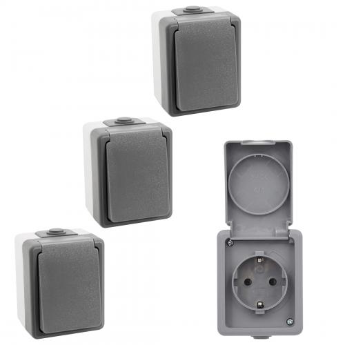 4er Set SECURE Feuchtraum Steckdose IP44 Einzelsteckdose Aufputz