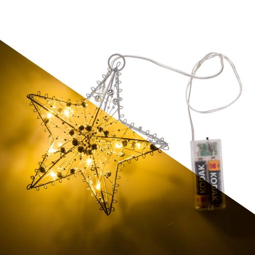 Metall-Stern zum Aufhngen, mit 10 LEDs, Weihnachtsdekoration mit Timer