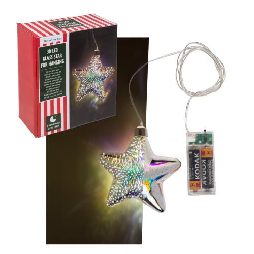 3D LED Glas Stern 10 cm, Batteriebetrieb mit Timer