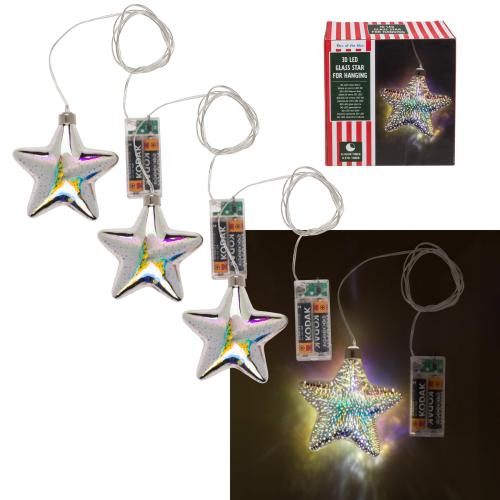 4er Set 3D LED Glas Sterne, Batteriebetrieb mit Timer