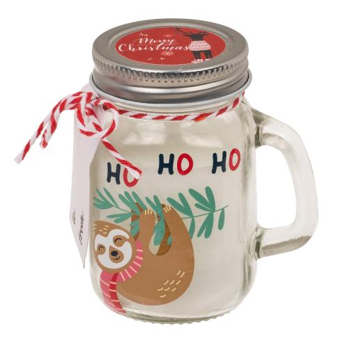 Kerze im Glas Weihnachtsmotiv - Motiv: Faultier