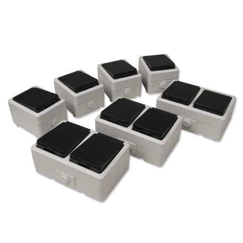 TAFF Feuchtraum Schalter Steckdosen Set Werkstatt 7 teilig grau IP44