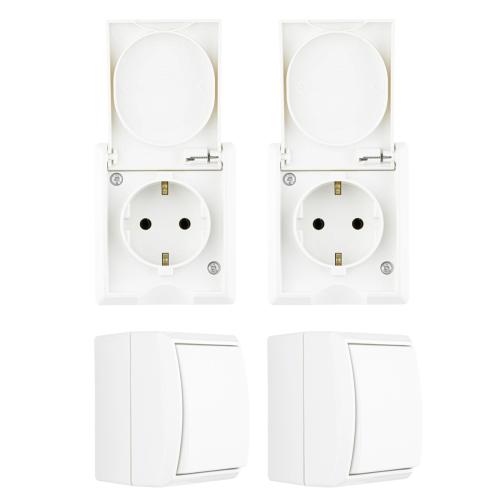 4 teiliges REV Feuchtraum Steckdosen Schalter Set Aquaform Wei�