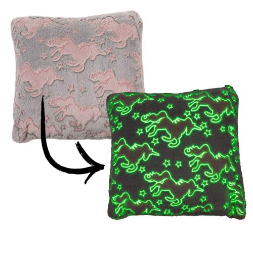 Einhorn Kuschelkissen 40x40 cm � leuchtet im Dunkeln mit Sternen