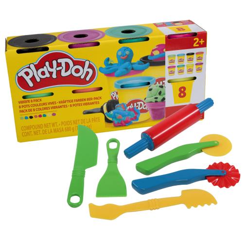 Play-Doh kr�ftige Farben 8er-Pack Knete mit Gowi 6tlg. Knetwerkzeug im Set